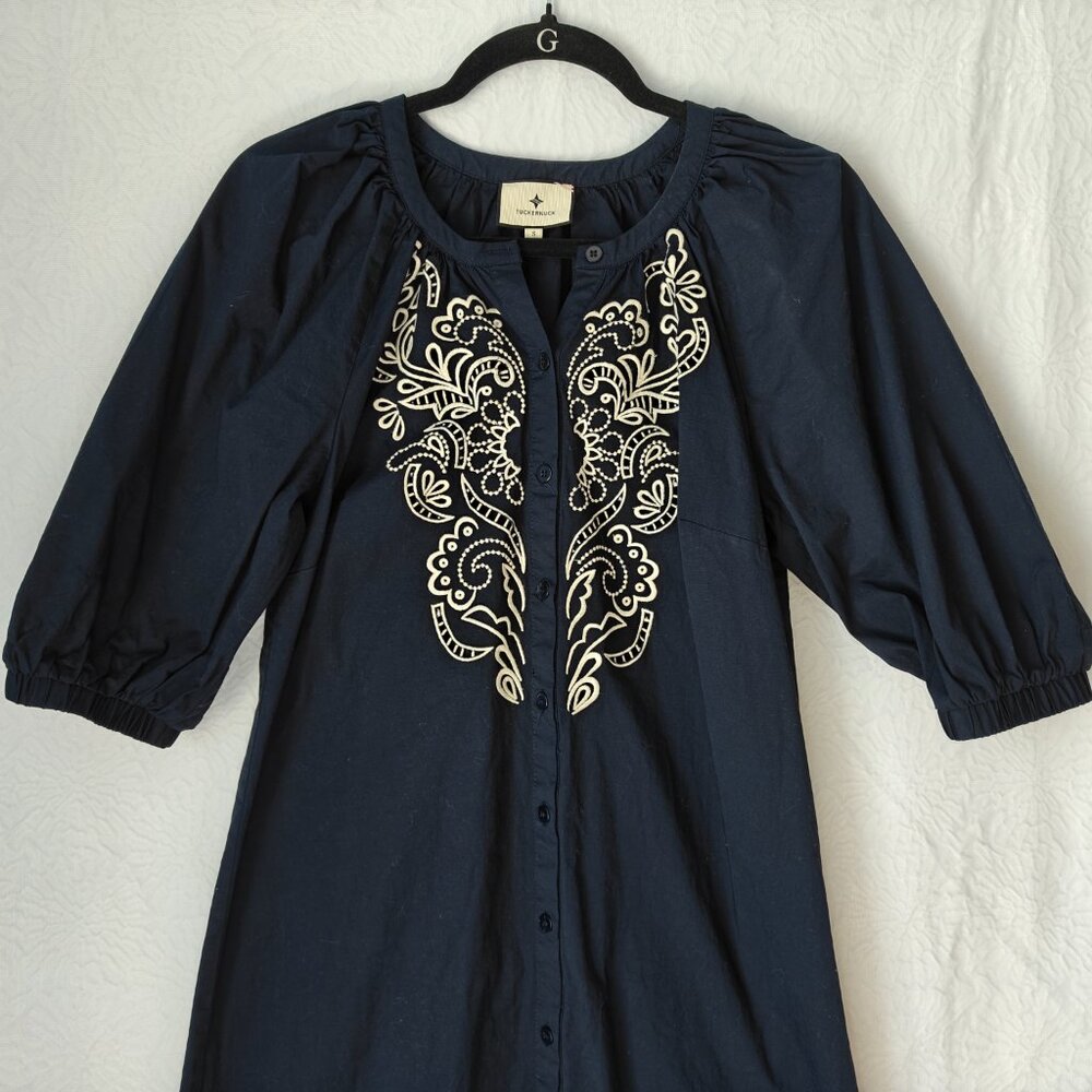 TUCKERNUCK Navy Embroidered Etta Midi Dress Size Small